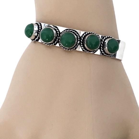 Green Onyx Gemstone Bracelet Adjustable Boho Retro Style Hippie Old School - Picture 3 of 5